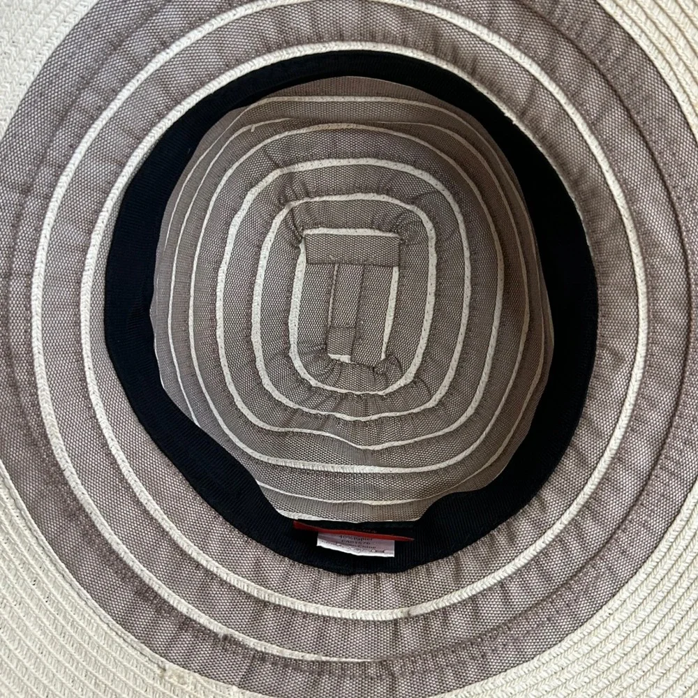 Canadian Hat Womens Packable Wide Brim Sun Hat Taupe Ivory Striped Travel M - Picture 11 of 15